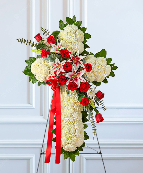 Cruz Funerario clavel y rosas especial para tanatorio